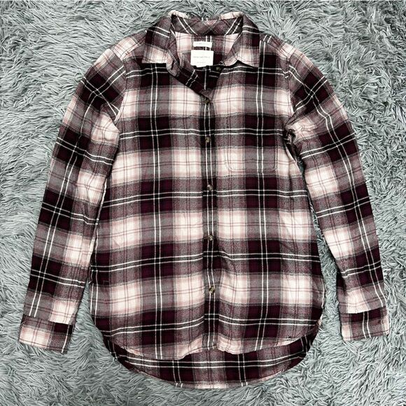 American Eagle Plaid Ahh-Mazingly Soft Boyfriend Fit Flannel Size XS - Picture 1 of 8